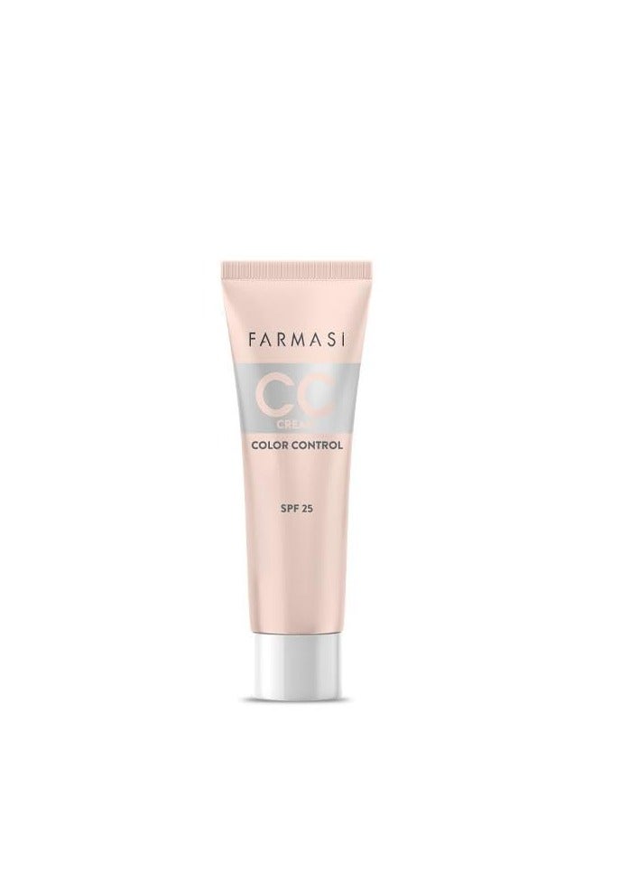 FARMASI CC Color Control Cream, Natural and Flawless Finish, Enriched Formula with Multimineral & Spf 25+, All-Day Hold, All Skin Types, 1 fl. oz, 01 Light (01 LIGHT, 30 ml)