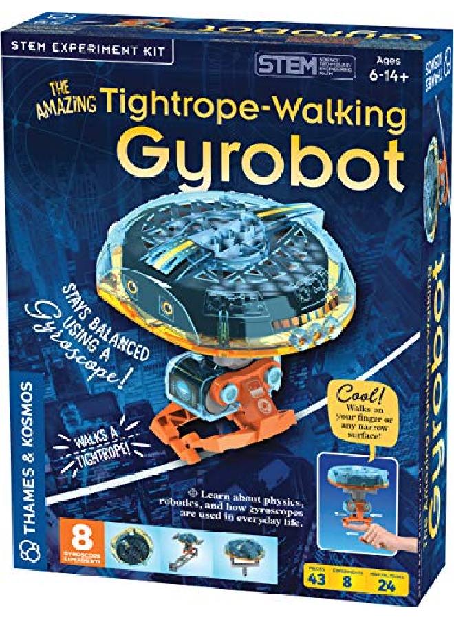 The Amazing Tightropewalking Gyrobot Stem Experiment Kit ; Build A Robot That Walks On Narrow Surfaces ; 8 Experiments With Gyroscopic Forces ; Includes Parts To Build Tightrope Setup