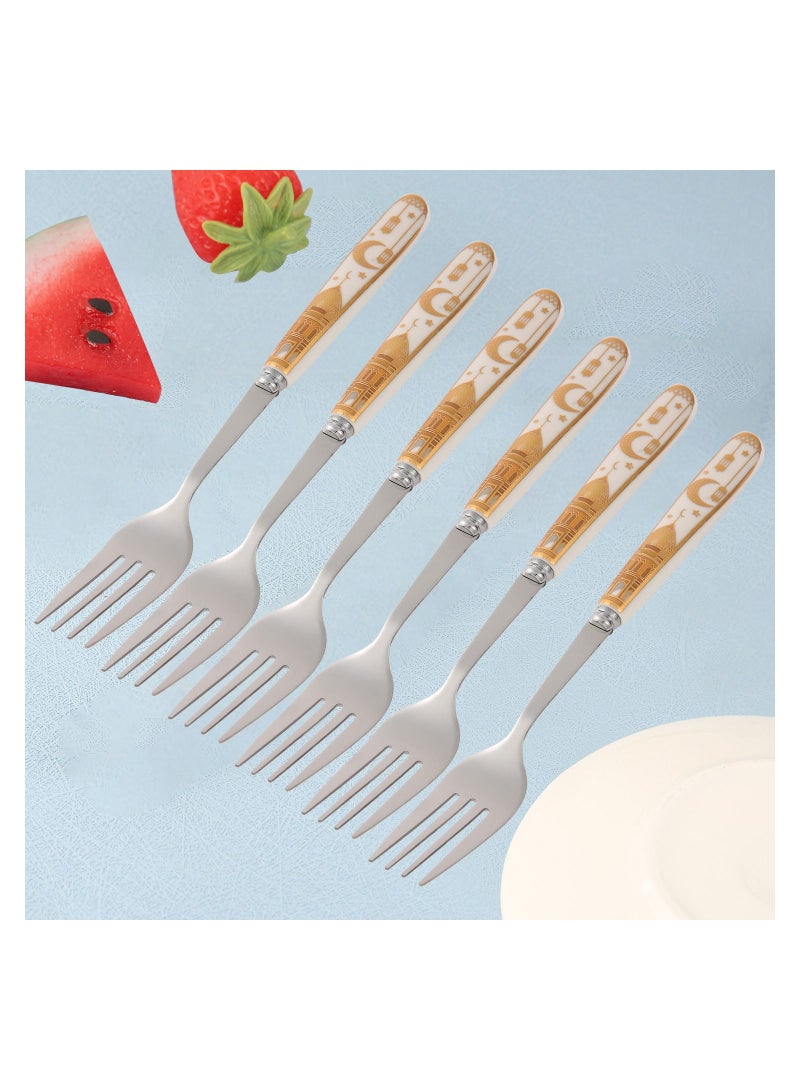 Liying 6Pcs Ramadan Designed Dinner Fork (B) , Gold plasted design Plating Stainless Steel 18.5x2.5x18.5cm Spoons for noondle Spoon, Dinner Spoons, Easy To Clean, Dishwasher Safe