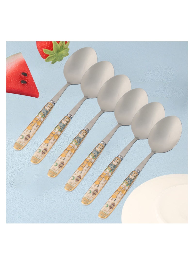 Liying 6Pcs Ramadan Designed Dinner Spoons (B) , Gold plasted design Plating Stainless Steel 18.5x4x18.5cm Spoons for Table Spoon, Soup Spoons, Easy To Clean, Dishwasher Safe