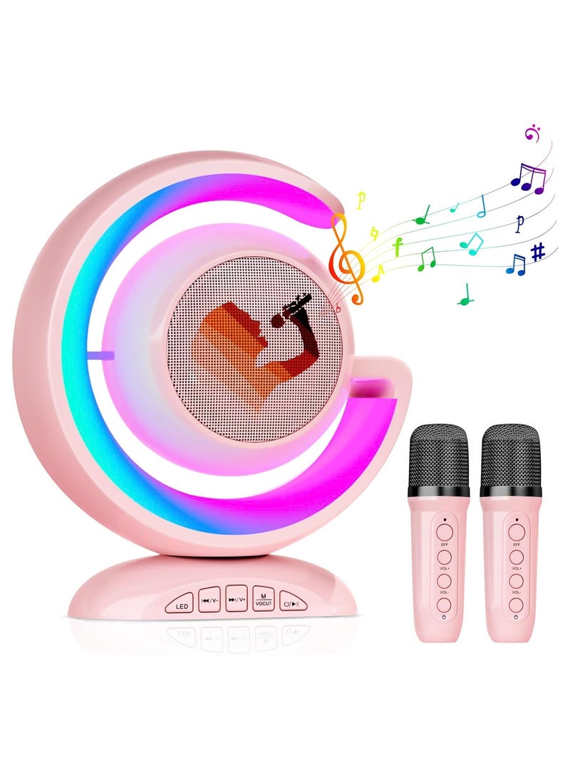 Karaoke Machine for Kids Mini Portable Bluetooth Karaoke Speaker with 2 Wireless Mics and Colorful Lights for Kids Adults Gifts Toys for Girls Boys Family Home Party
