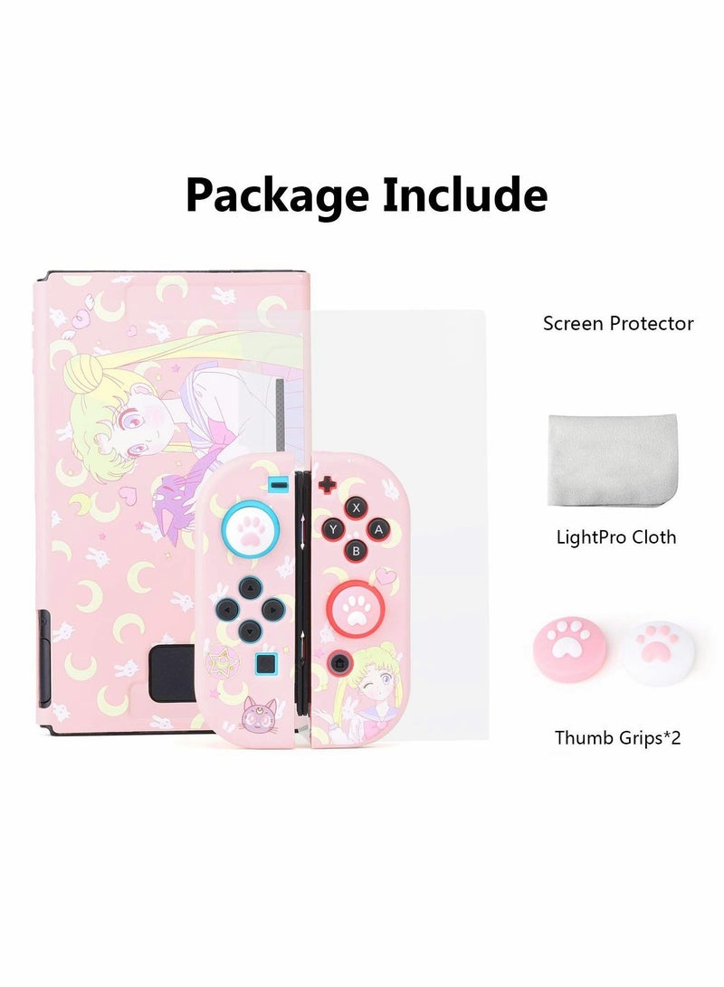 Protective Case for Nintendo Switch Cute Soft Slim Grip Cover Shell for Console and Joy Con with Screen Protector Thumb Grips Anti Scratch