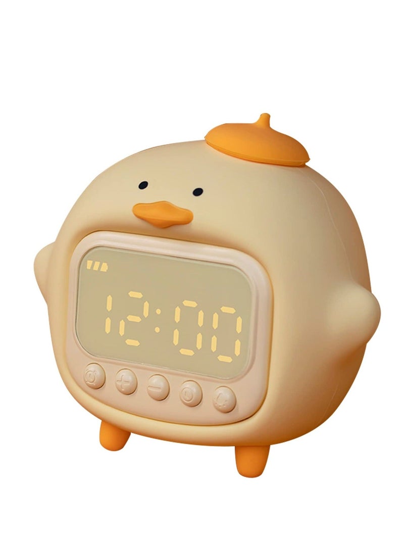 lovely Alarm Clock Kid's Fun Duck Wake Up Alarm Clock Silicone Rechargeable Portable Lamp Night Light for Kids' Bedroom Decoration Birthday Gift Yellow