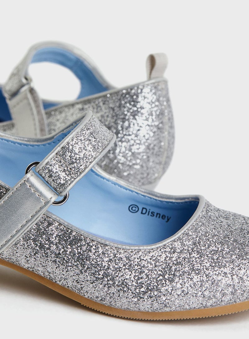 Kids Glittery Velcro Ballerinas