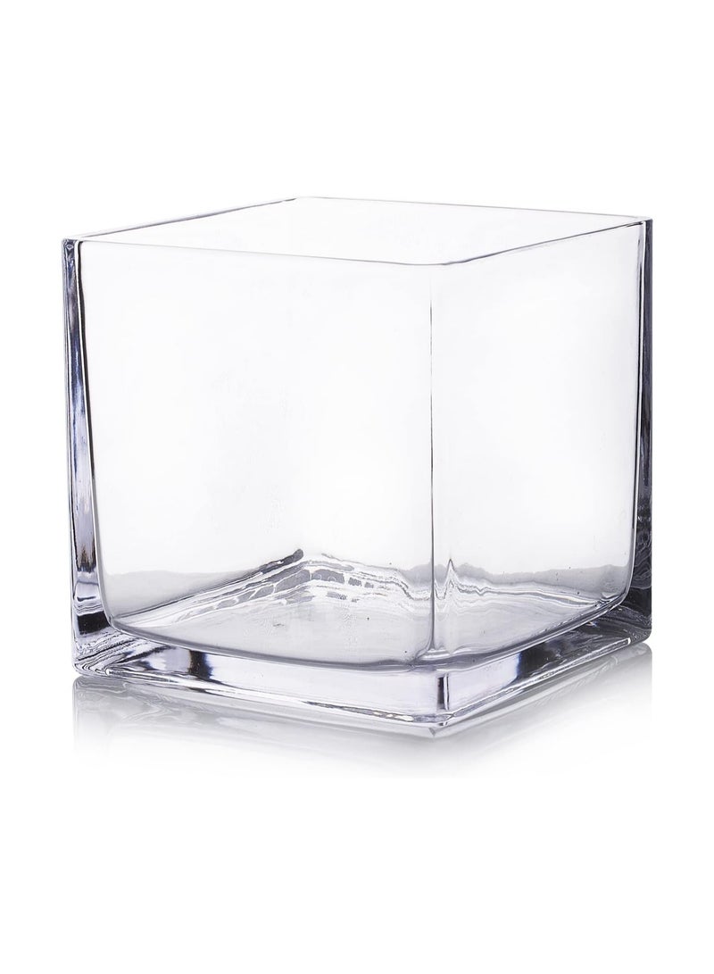 Cube Glass Vase, 6x6 Inch Glass Vase for Flowers Planter, Clear Square Glass Vases, Floating Candle Holders, Table Flower Glass Vase for Wedding Centerpieces, Home Office décor Set of 1