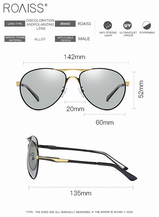 Men's Polarized Aviator Sunglasses UV400 Protection Sun Glasses with Metal Frame Color Changing Glasses for Men Driving Fishing Golfing Traveling