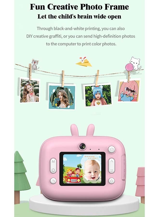 High Definition Mini Instant Film Camera, Children's Polaroid New Thermal Printing Digital Camera, 3 Rolls of Photo Paper and Charger (Pink)