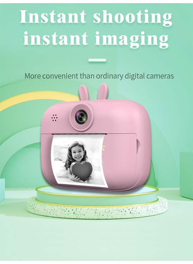 High Definition Mini Instant Film Camera, Children's Polaroid New Thermal Printing Digital Camera, 3 Rolls of Photo Paper and Charger (Pink)
