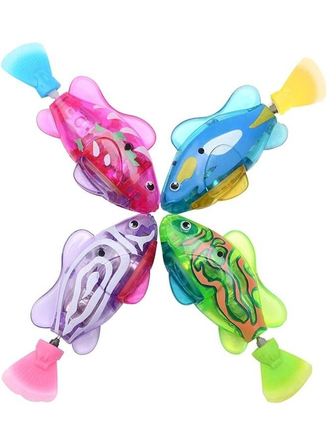 Electric Fish Toy, Creative Colorful Water Activated LED Robot Fish Toy Funny Cat Fish Toy Swimming Robot Fish Bathtub Toys , 4 Pcs