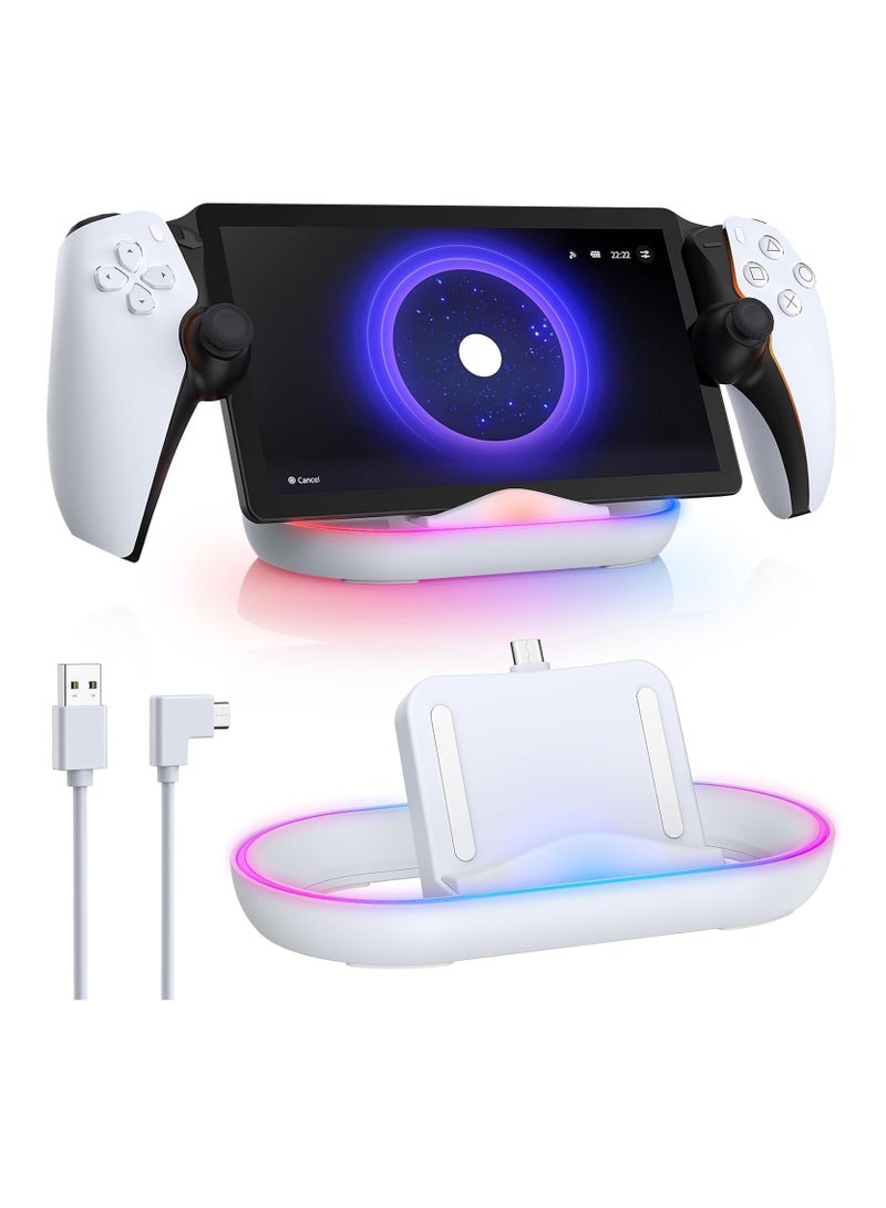 Charging Dock Station for PlayStation Portal Handheld Charger Stand with RGB Light and USB C Charging Cable