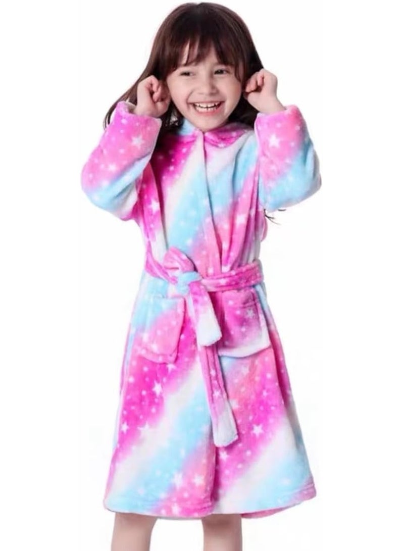 Kids Bathrobes Baby Girls Unicorn Design Bathrobes Hooded Nightgown Soft Fluffy Bathrobes Sleepwear For Baby Girls (6Y-7Y)