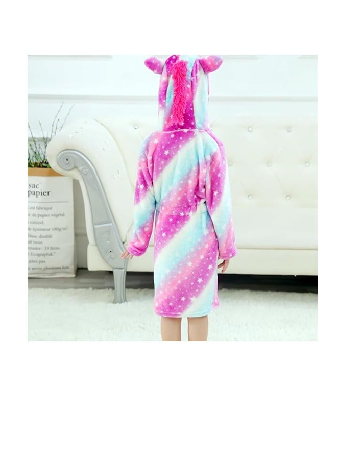Kids Bathrobes Baby Girls Unicorn Design Bathrobes Hooded Nightgown Soft Fluffy Bathrobes Sleepwear For Baby Girls (6Y-7Y)