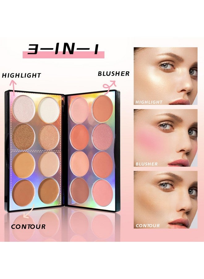 16 Colors Blush Contour Highlighter Makeup Palette Allinone Shimmer Silky Matte Mineral Blush Powder Palette Face Sculpting Bronzer Blusher Illuminator Palette For A Natural Glowing