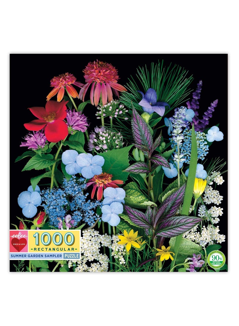 Eeboo: Piece And Love Summer Garden 1000 Piece Rectangular Adult Jigsaw Puzzle, Jigsaw Puzzle For Adults And Families, Includes Glossy, Sturdy Pieces And Minimal Puzzle Dust