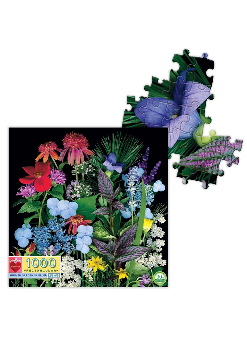 Eeboo: Piece And Love Summer Garden 1000 Piece Rectangular Adult Jigsaw Puzzle, Jigsaw Puzzle For Adults And Families, Includes Glossy, Sturdy Pieces And Minimal Puzzle Dust