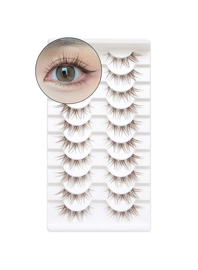 10 Pairs Brown Lashes Clear Band Brown Manga Lashes Japanese Anime Cosplay Brown Eyelashes Asian False Eyelashes Natural Look Like Individual Clusters(A02Brown Cat Eye Lashes 813Mm)