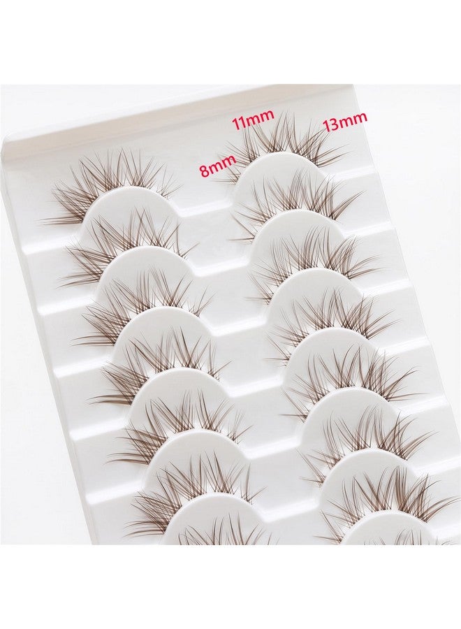 10 Pairs Brown Lashes Clear Band Brown Manga Lashes Japanese Anime Cosplay Brown Eyelashes Asian False Eyelashes Natural Look Like Individual Clusters(A02Brown Cat Eye Lashes 813Mm)