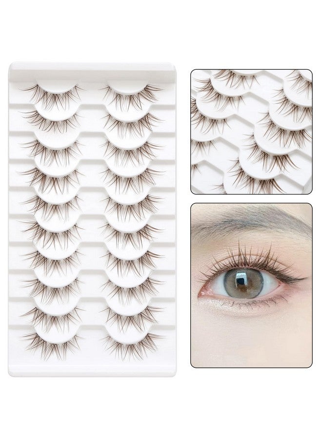 10 Pairs Brown Lashes Clear Band Brown Manga Lashes Japanese Anime Cosplay Brown Eyelashes Asian False Eyelashes Natural Look Like Individual Clusters(A02Brown Cat Eye Lashes 813Mm)