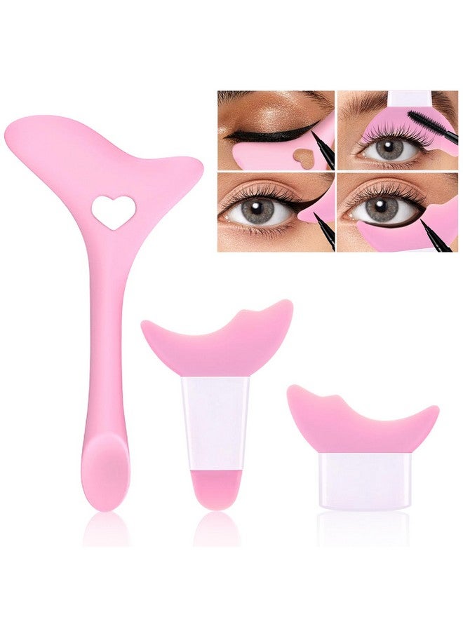 3 Pcs Eyeliner Stencils Reusable Silicone Eyeliner Aid Mascara Shield Applicator Guide Tool Multifunctional Winged Eyeliner Eyelash Eyeshadow Lipstick Eye Makeup Tool For Women Beginners (Pink)