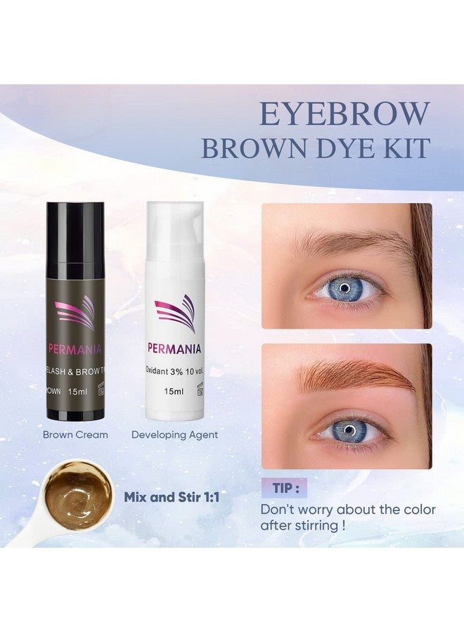 Brow Lamination With Brown Color Kit Lash Lift & Eyebrow 4 In 1 Brown Coloring Make Eyelash Perm Voluminous And Curl For Salon & Home Lasts Up To 6 Weeks(Brown)