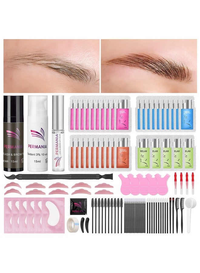 Brow Lamination With Brown Color Kit Lash Lift & Eyebrow 4 In 1 Brown Coloring Make Eyelash Perm Voluminous And Curl For Salon & Home Lasts Up To 6 Weeks(Brown)