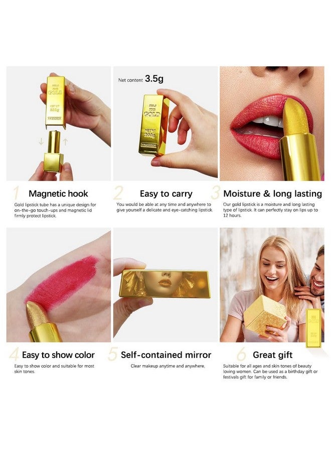 Gold Lipstick Velvet Nude Red Pink Lip Tint Nonsmudge High Pigment Not Fade Smooth Longlasting Wear Nonstick Cup Waterproof Matte Lady Lip Gloss For Girl Women Lady Daily Lip Makeup (7)