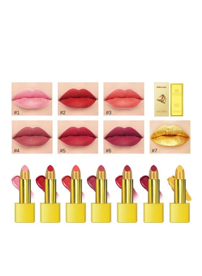 Gold Lipstick Velvet Nude Red Pink Lip Tint Nonsmudge High Pigment Not Fade Smooth Longlasting Wear Nonstick Cup Waterproof Matte Lady Lip Gloss For Girl Women Lady Daily Lip Makeup (7)