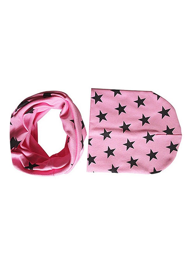 Round Beanie With Scarf Pink/Black