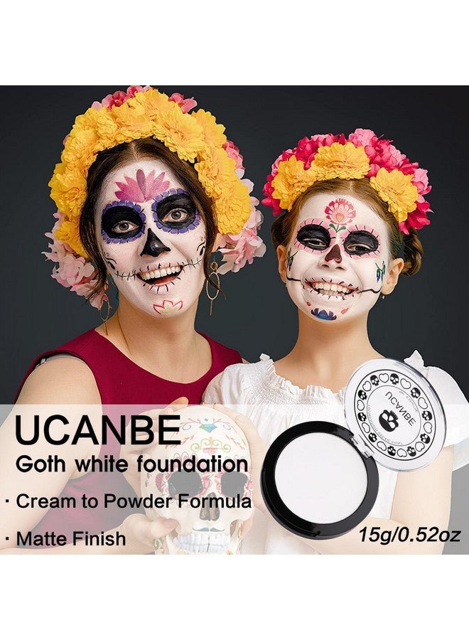 Goth White Cream To Powder Foundation Makeup Professional Clown White Face Body Paint With Matte Finish For Halloween Sfx Makeup Cosplay Costume Stage Mime & Film(0.52Oz)