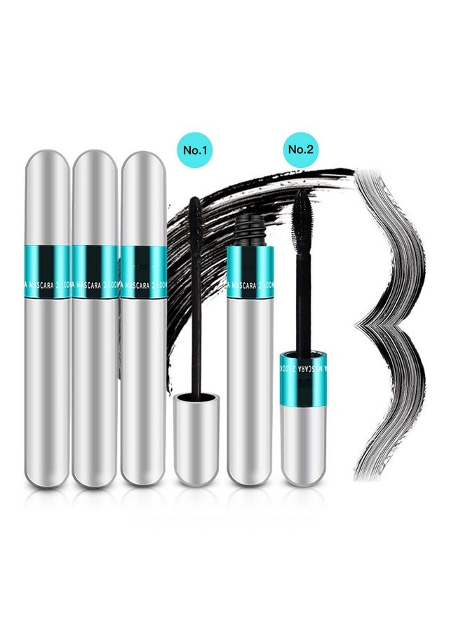 2 In 1 Waterproof Mascara Make Natural Lengthening And Thickening With 4D Silk Fiber For 5X Longer Lashes Won'T Clump And Last All Day (3 Pack)