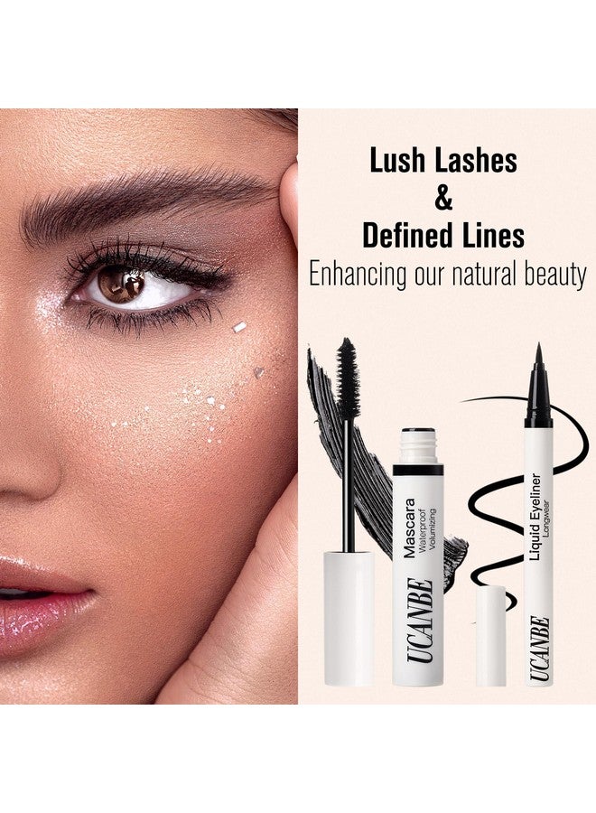 Black Mascara And Liquid Eyeliner Set Waterproof Colored Eye Makeup Duoenhance Your Gaze With Natural Lasting Lift & Curl For Lashes And Pigmented Smudgeproof Eye Liner