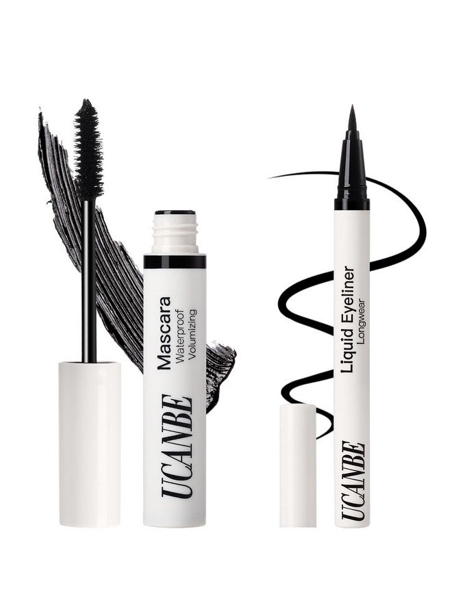 Black Mascara And Liquid Eyeliner Set Waterproof Colored Eye Makeup Duoenhance Your Gaze With Natural Lasting Lift & Curl For Lashes And Pigmented Smudgeproof Eye Liner