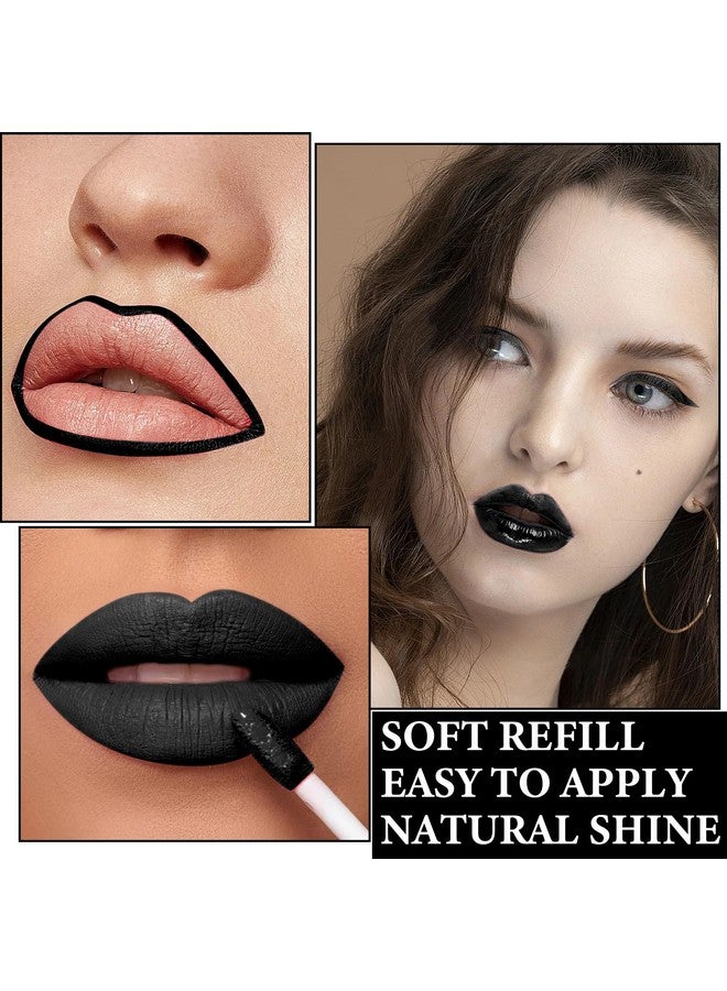 Black Matte Liquid Lipstick3 In 1 Black Lip Liner And Lipstick Setmatte Lip Gloss Long Lasting Moisturizing Velvet Lipgloss Make Up Gift Set Cosplay Goth Halloween Special Effects Makeup Kit