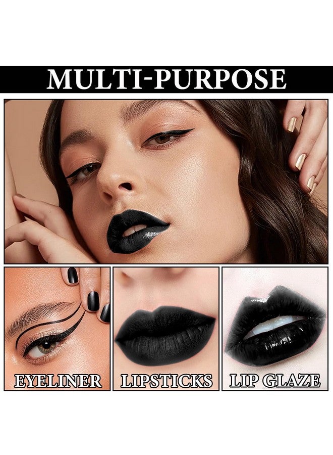 Black Matte Liquid Lipstick3 In 1 Black Lip Liner And Lipstick Setmatte Lip Gloss Long Lasting Moisturizing Velvet Lipgloss Make Up Gift Set Cosplay Goth Halloween Special Effects Makeup Kit