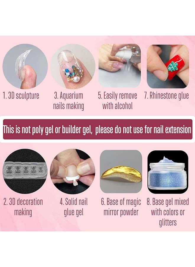 2pcs Solid Nail Gel 8 in 1, UV Nail Glue for Press on and Soft Gel