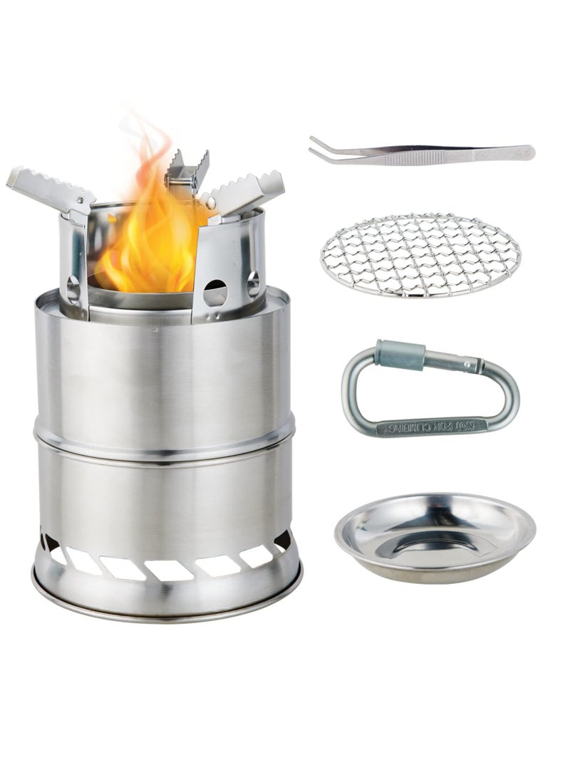 Mini Portable Wood Burning Stove, Camping Stove Foldable Stainless Steel Backpacking Stove Camping Cookware Rocket Stove Solid Alcohol stove for Camping Hiking Picnic Indoor Outdoor