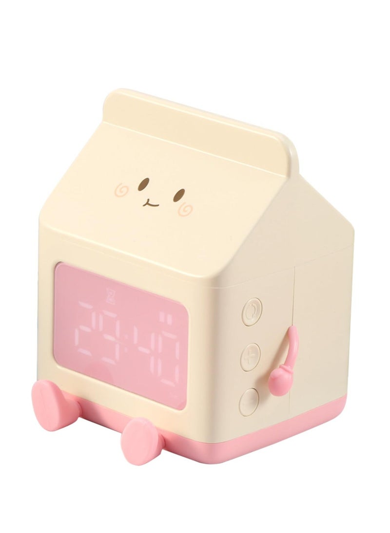 Kids Alarm Clock, Digital Clock for Bedroom, Cute Milk Box Shape Children Wake up 5 Minute Alarm, Rechargeable Bedroom Room Decor Birthday Gift(Pink)
