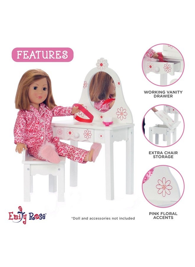 18Inch Doll Furniture Bedroom Vanity With Chairfloral Collection Compatible With American Girl Dolls