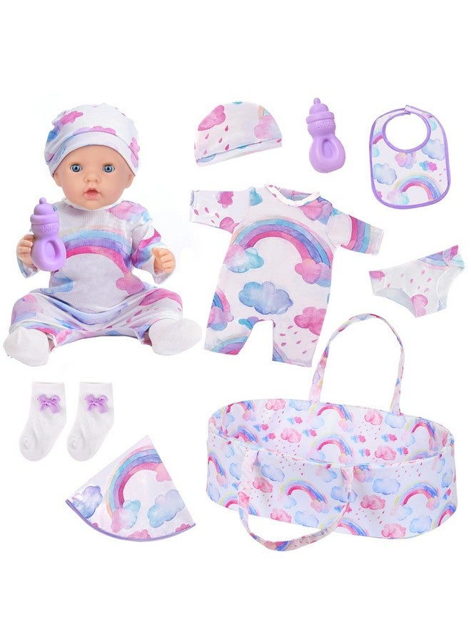 8 Pcs Reborn Baby Doll Clothes With Bassinet For 1722 Inch Baby Doll Rainbow Baby Doll Clothes Outfit Accessories Fit Newborn Baby Doll（No Doll）
