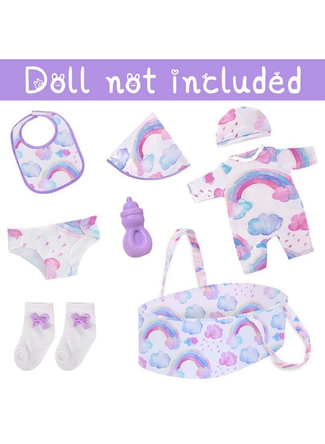 8 Pcs Reborn Baby Doll Clothes With Bassinet For 1722 Inch Baby Doll Rainbow Baby Doll Clothes Outfit Accessories Fit Newborn Baby Doll（No Doll）