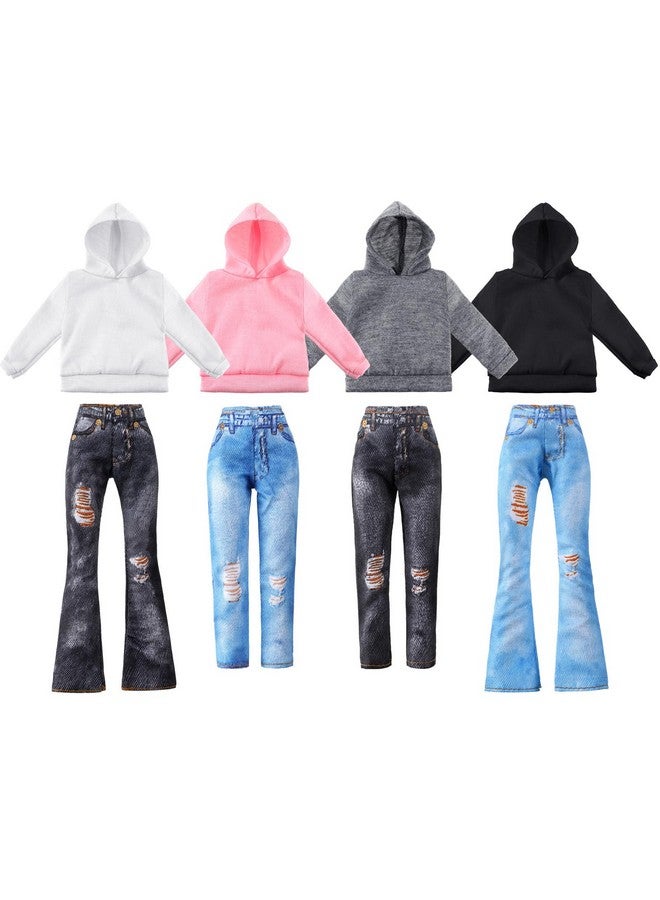 8 Pieces Doll Clothes 11.5 Inch Girl Doll Accessories Cotton Elf Sweaters Denim Pant Regular Outfit Doll Clothing(Hoodie)