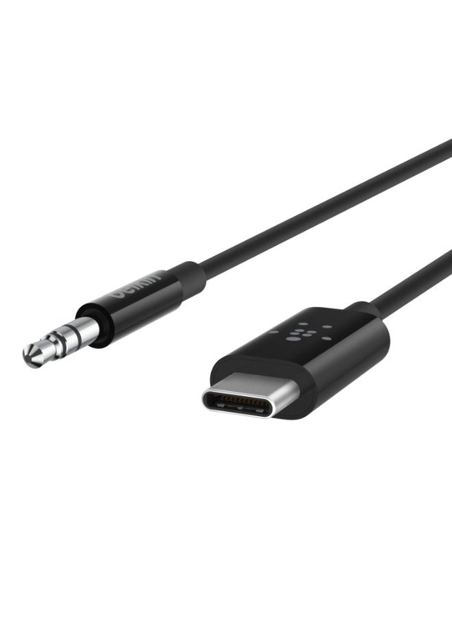 RockStar USB-C to 3.5mm Aux Cable | 6-Ft Long Audio Cable, PVC Jacket with Aluminum Heads, Heavy Duty, for iPhone 15, Samsung Galaxy S23, Z Fold, iPad, MacBook, Pixel, more - Black