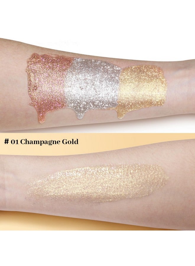 Hydrating Body Shimmer Face Glitter Highlighter Makeup Liquid Glow Lotion For Women Holographic Luminizer For Hair For Valentine'S Day Gifts (Champagne Gold 01)