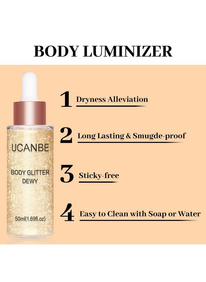 Hydrating Body Shimmer Face Glitter Highlighter Makeup Liquid Glow Lotion For Women Holographic Luminizer For Hair For Valentine'S Day Gifts (Champagne Gold 01)