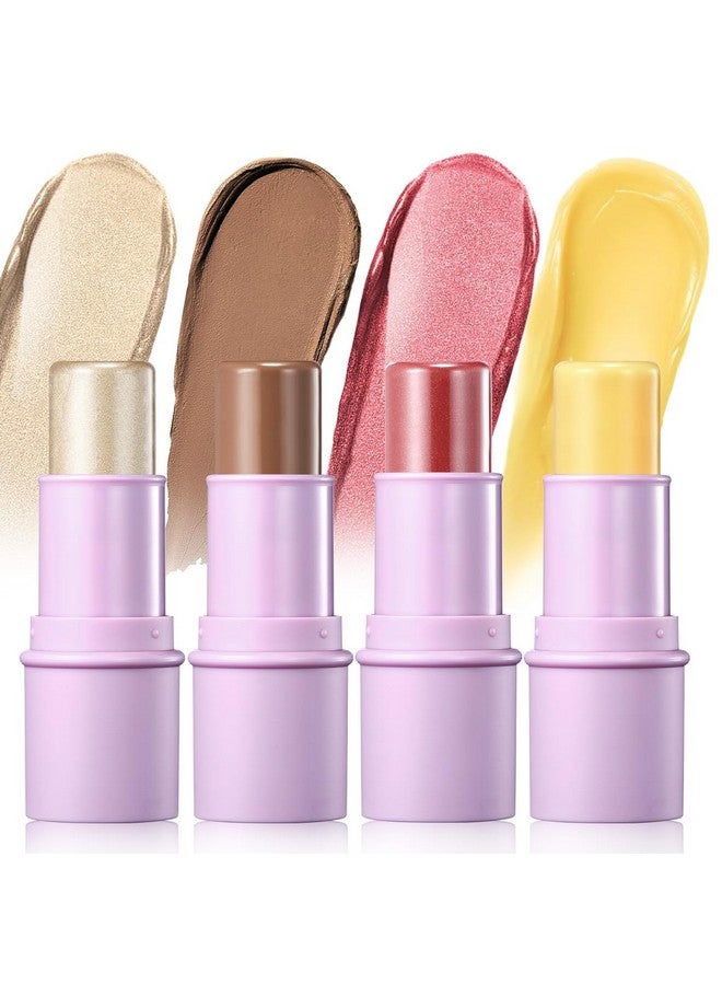 4Pcs Cream Blush Contour Highlighter Bronzer Moisturizer Stick Makeup Set T Blush Glow4