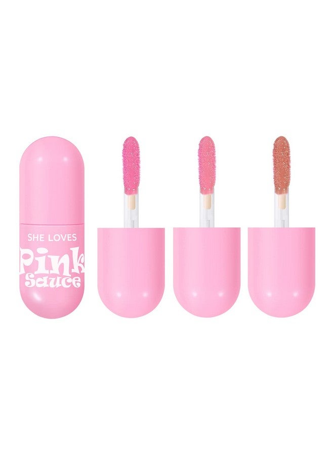 Lipstick Set Pink Mirror Waterproof High Pigment Nonsmudge Liquid Nude Lip Gloss Smooth Red Pink Longlasting Wear Nonstick Three Lightweight Lip Stain Set For Women Lady Girl Lip Makeup (A)