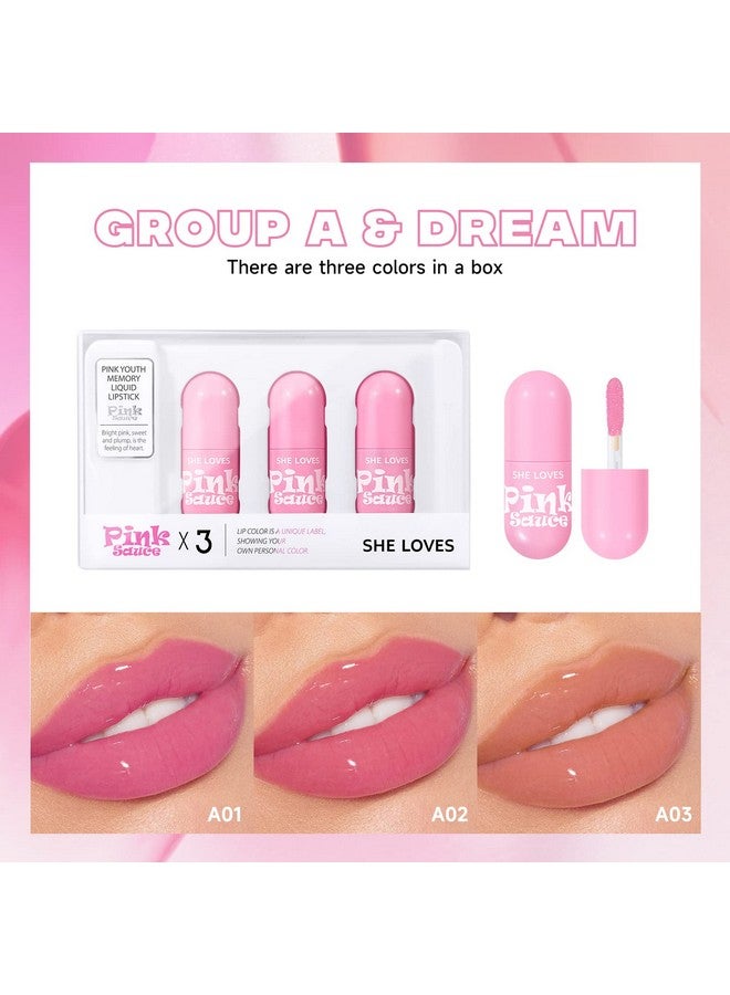 Lipstick Set Pink Mirror Waterproof High Pigment Nonsmudge Liquid Nude Lip Gloss Smooth Red Pink Longlasting Wear Nonstick Three Lightweight Lip Stain Set For Women Lady Girl Lip Makeup (A)