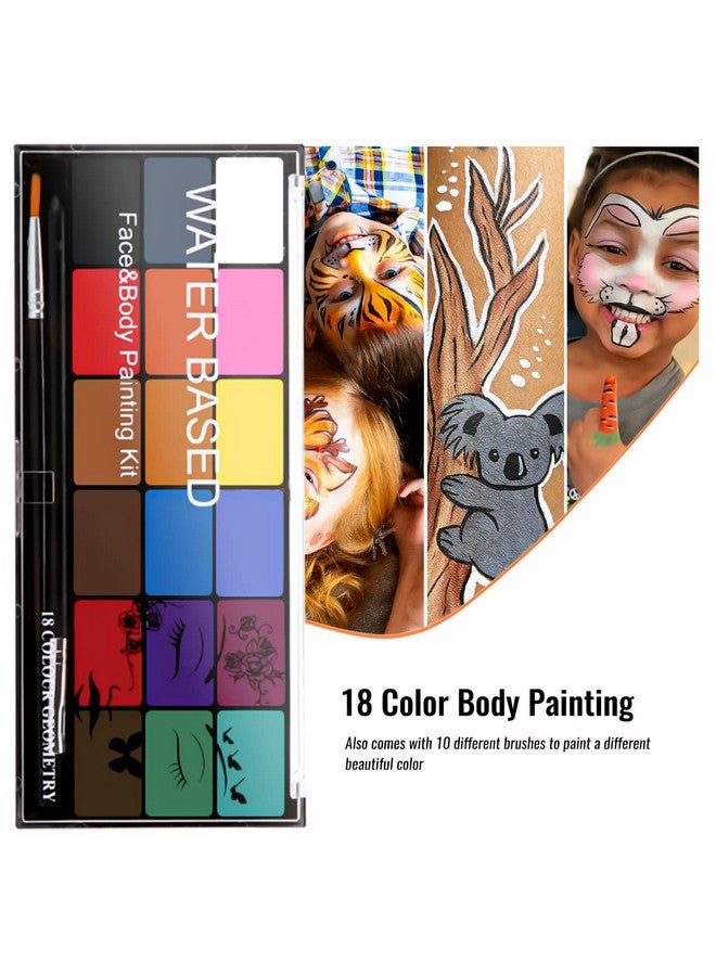 Face Painting Kit Nontoxic Body Paint Washable 18 Colors Facepaint Makeup Kit For Kids Adults With 10 Face Paint Brushes For Halloween Kids Party Cosplay Makeup (Color 001)