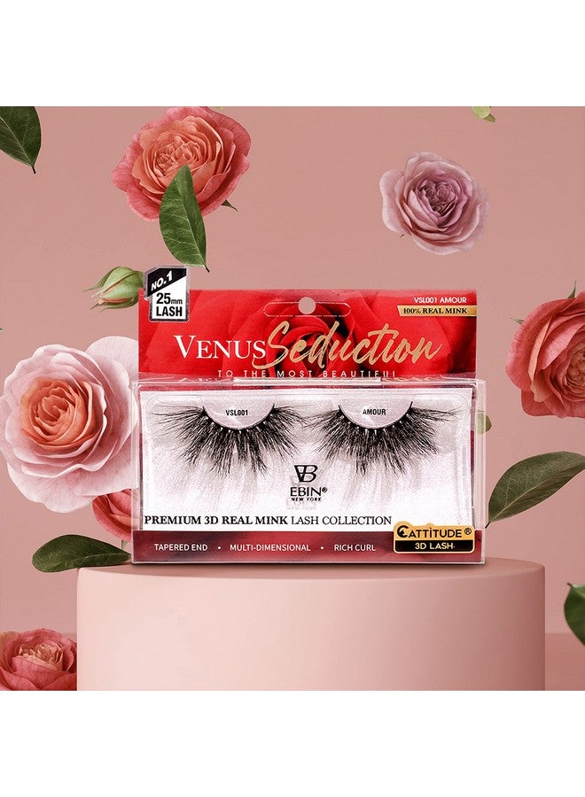 Cattitude 3D Lashes Venus Seduction Lashes 25Mm Reusable 100% Real Mink 3D Lashes Fluffy Cat Eye Look Volume Curl Lashes Multidimensional Rich Curl Tapered Endamour