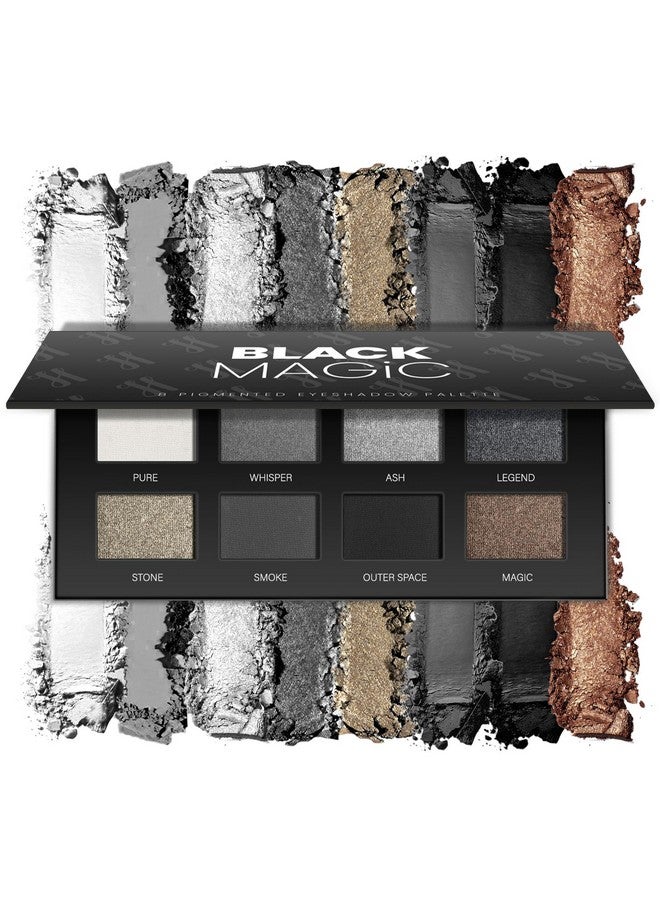 Black Smoky Eye Shadow Palette 8Color Dark Grey Smokey Eyeshadow For Goth Makeup Black Silver White Gray Shade For Halloween Pigmented & Long Lasting (Black)